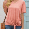 Fashion Casual Solid Frenulum V Neck T-Shirts