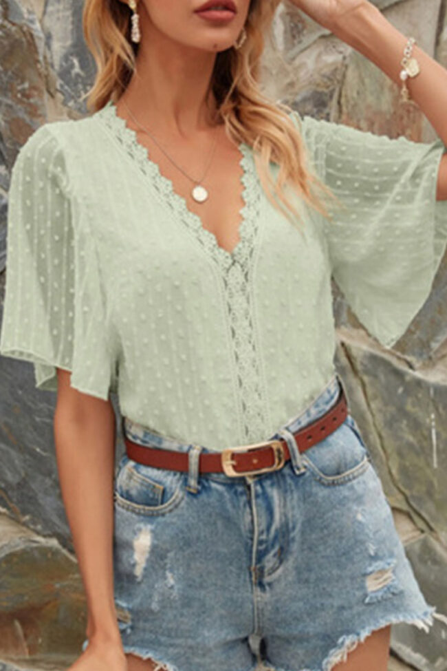 Fashion Casual Solid Split Joint V Neck Tops