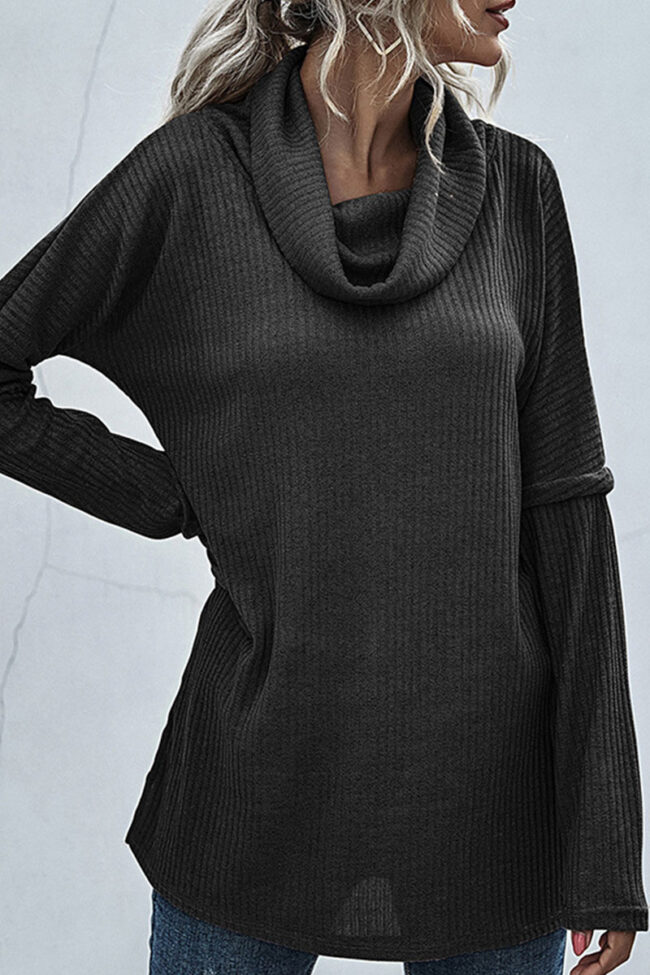 Fashion Casual Solid Split Joint Scarf Collar Tops
