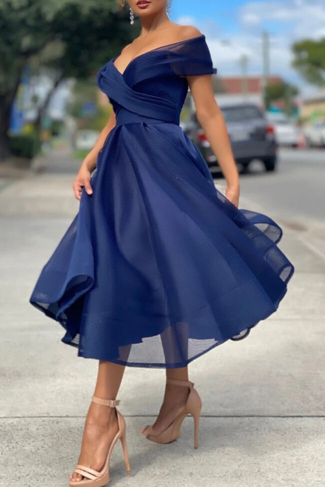 Fashion Elegant Solid Split Joint V Neck Princess Dresses