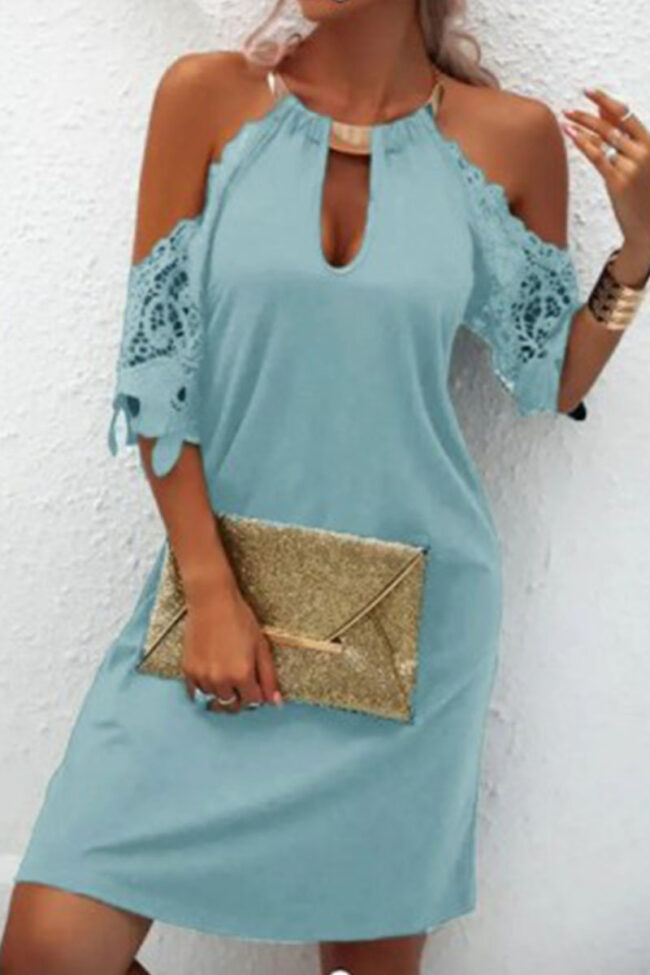 Fashion Casual Solid Hollowed Out O Neck A Line Dresses