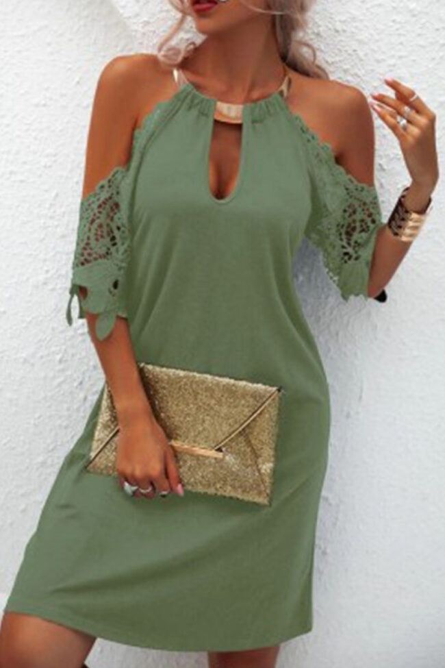 Fashion Casual Solid Hollowed Out O Neck A Line Dresses