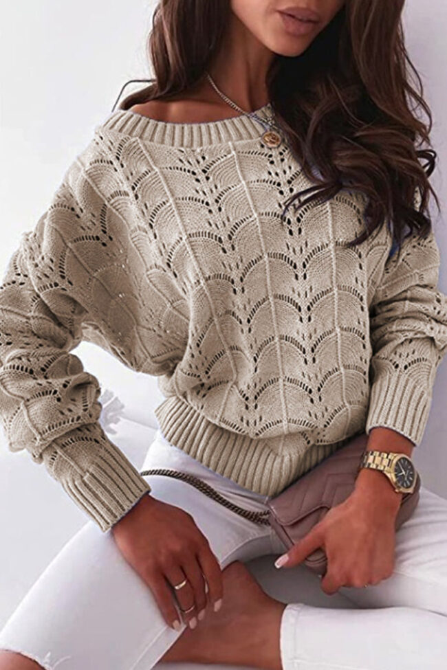 Fashion Casual Solid Hollowed Out O Neck Tops