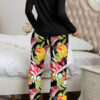 Fashion Living Print Split Joint O Neck Long Sleeve Two Pieces