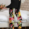 Fashion Living Print Split Joint O Neck Long Sleeve Two Pieces