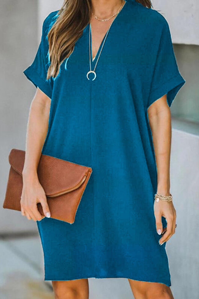 Fashion Casual Solid Hollowed Out V Neck A Line Dresses