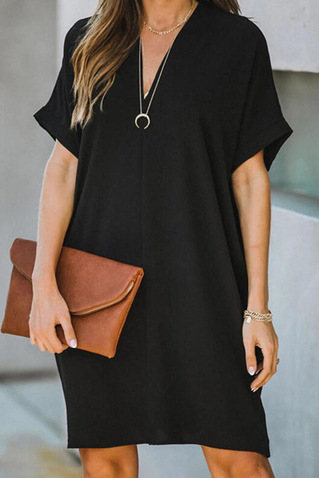 Fashion Casual Solid Hollowed Out V Neck A Line Dresses