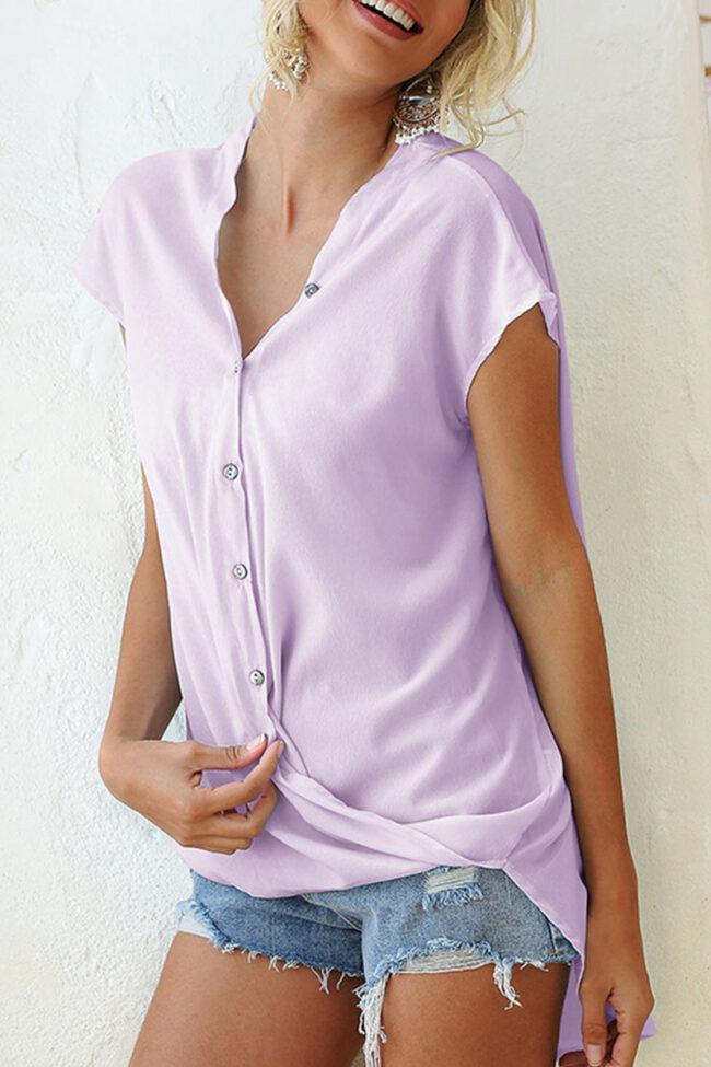 Fashion Casual Solid Split Joint V Neck Tops