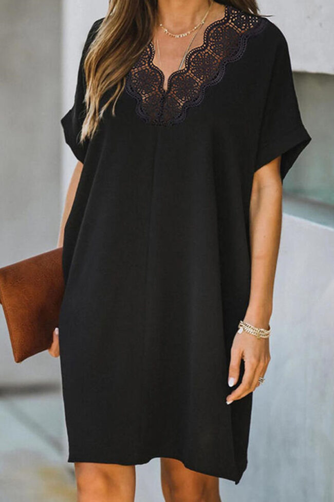 Fashion Casual Solid Hollowed Out V Neck A Line Dresses