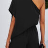 Fashion Living Solid Split Joint One Shoulder Loose Jumpsuits