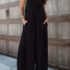 Fashion Living Solid Split Joint Spaghetti Strap Loose Jumpsuits