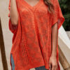 Fashion Casual Solid Hollowed Out V Neck Tops