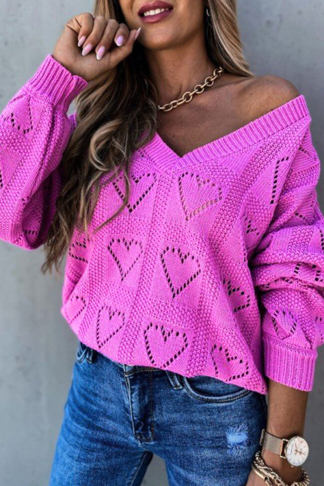 Fashion Casual Solid Hollowed Out V Neck Tops