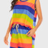 Fashion Living Striped Split Joint V Neck Sleeveless Two Pieces