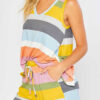 Fashion Living Striped Split Joint V Neck Sleeveless Two Pieces