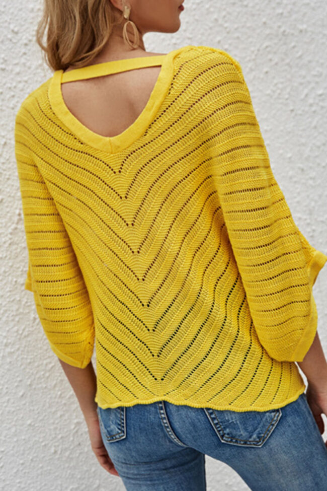 Fashion Casual Solid Split Joint V Neck Tops