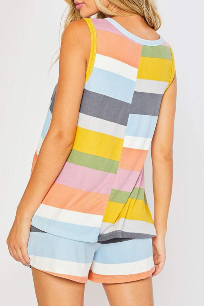 Fashion Living Striped Split Joint V Neck Sleeveless Two Pieces