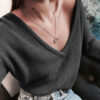 Fashion Casual Solid Split Joint V Neck Tops