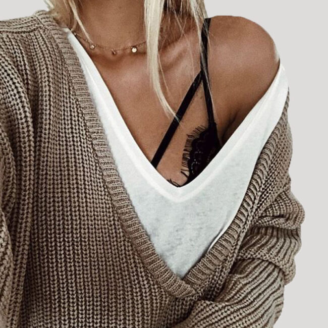 Fashion Casual Solid Split Joint V Neck Tops