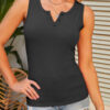 Fashion Casual Solid Split Joint V Neck Tops