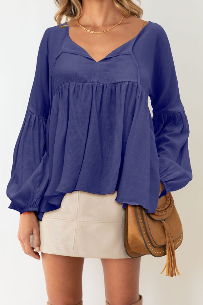 Fashion Casual Solid Split Joint V Neck Tops