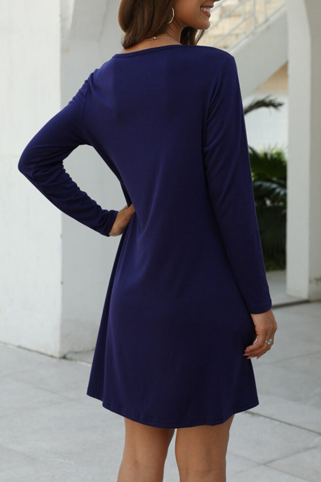 Fashion Casual Solid Pocket V Neck A Line Dresses