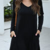 Fashion Casual Solid Pocket V Neck A Line Dresses