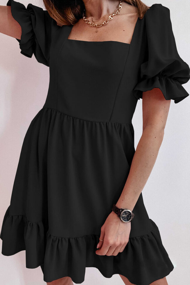 Fashion Casual Solid Split Joint Square Collar A Line Dresses