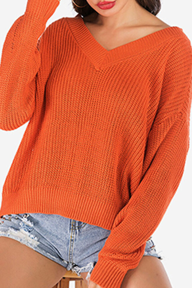 Fashion Casual Solid Split Joint V Neck Tops