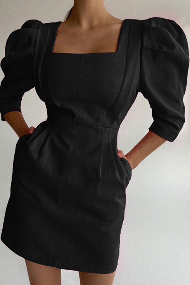 Fashion Casual Solid Split Joint Square Collar A Line Dresses