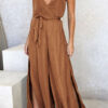 Fashion Casual Solid Slit V Neck Loose Jumpsuits