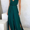 Fashion Casual Solid Slit V Neck Loose Jumpsuits