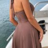 Fashion Simplicity Solid Hollowed Out Halter A Line Dresses