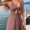 Fashion Simplicity Solid Hollowed Out Halter A Line Dresses
