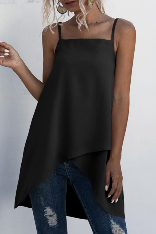 Casual Solid Split Joint Asymmetrical Spaghetti Strap Tops