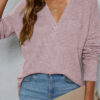 Fashion Casual Solid Split Joint V Neck Tops