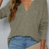 Fashion Casual Solid Split Joint V Neck Tops