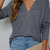 Fashion Casual Solid Split Joint V Neck Tops