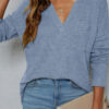 Fashion Casual Solid Split Joint V Neck Tops