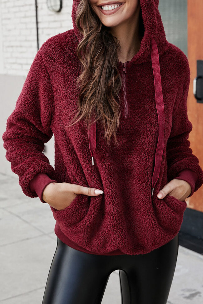 Fashion Simplicity Solid Split Joint Hooded Collar Tops