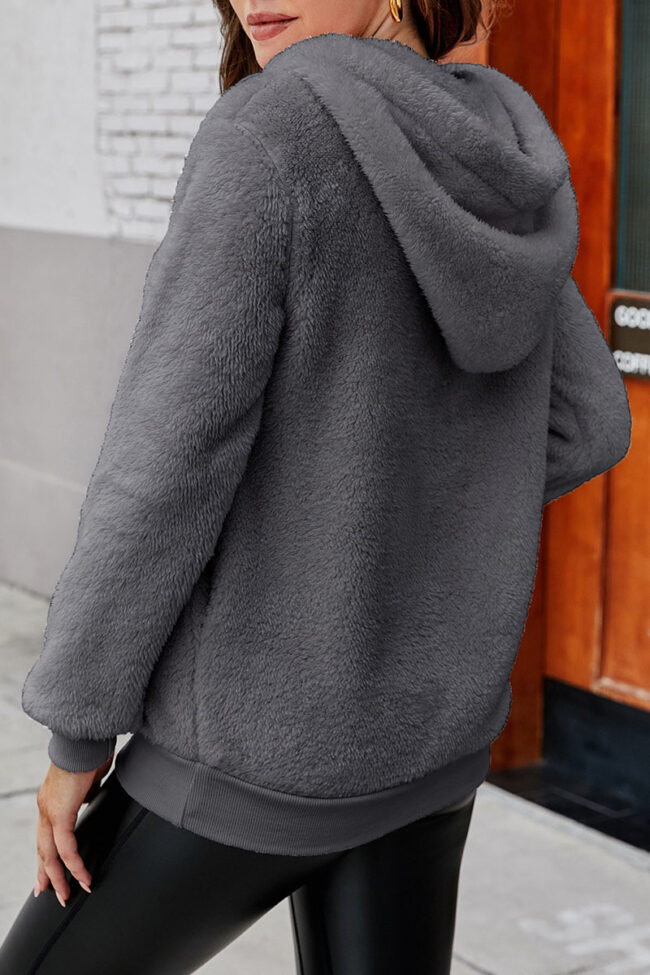 Fashion Simplicity Solid Split Joint Hooded Collar Tops