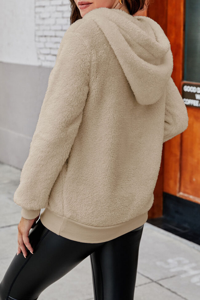 Fashion Simplicity Solid Split Joint Hooded Collar Tops