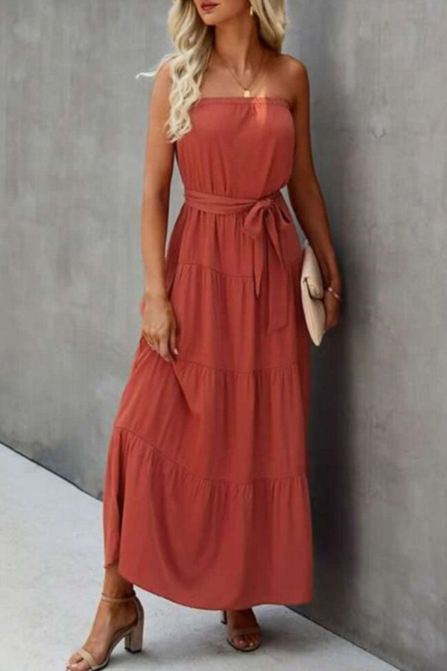 Fashion Casual Solid Split Joint Strapless A Line Dresses