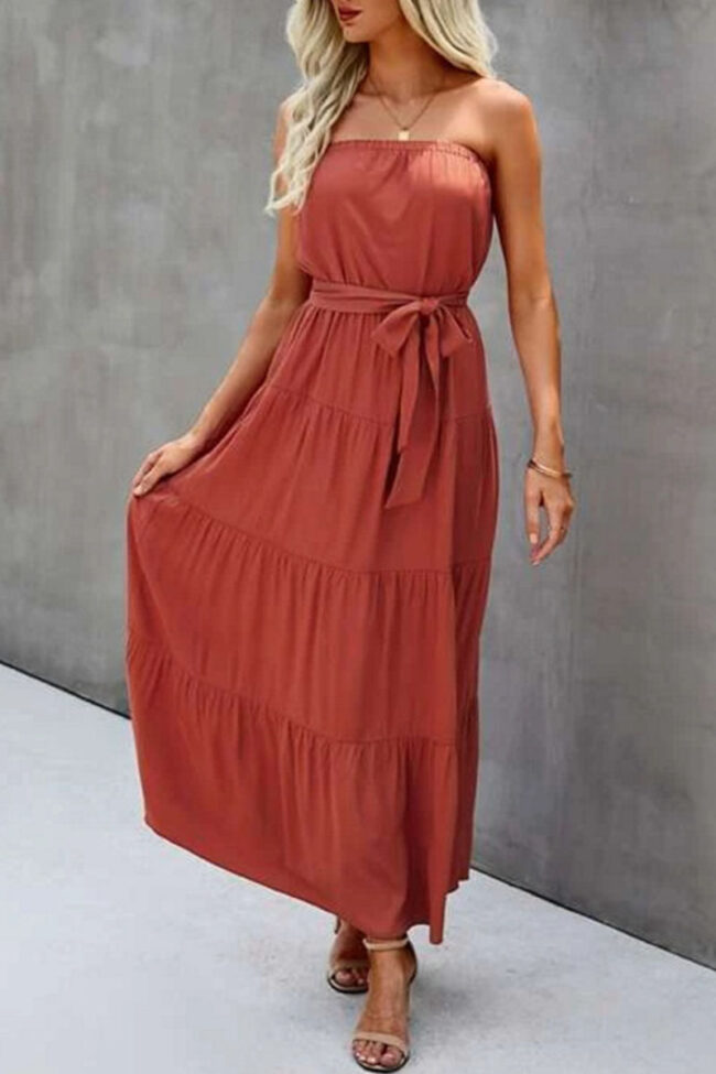 Fashion Casual Solid Split Joint Strapless A Line Dresses