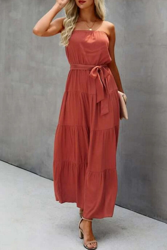 Fashion Casual Solid Split Joint Strapless A Line Dresses