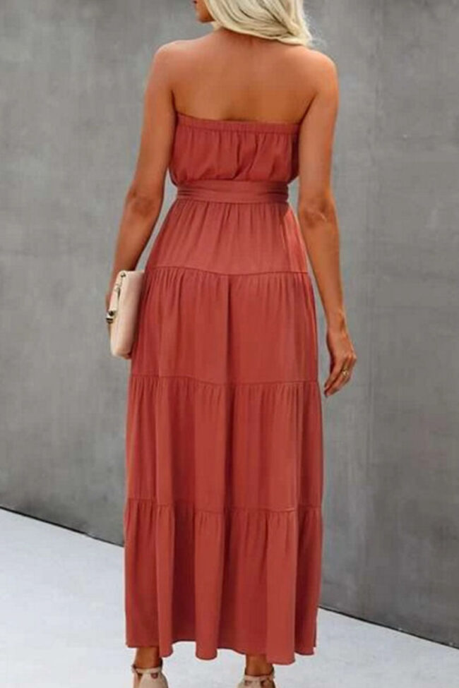 Fashion Casual Solid Split Joint Strapless A Line Dresses