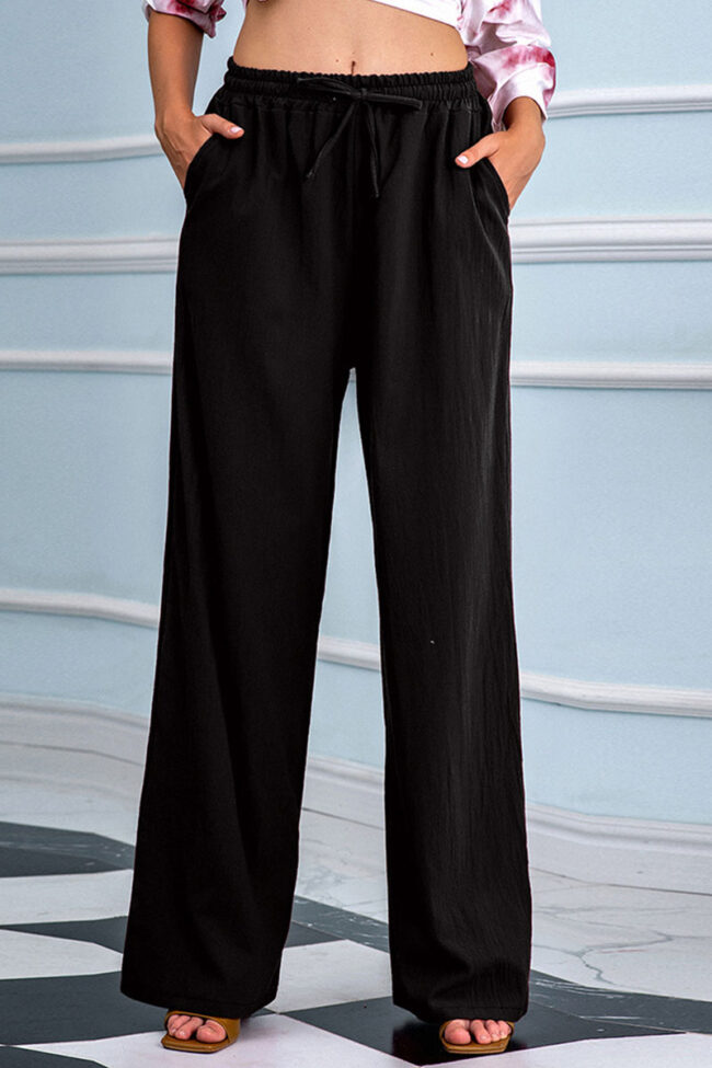 Casual Solid Without Belt Loose High Waist Wide Leg Bottoms