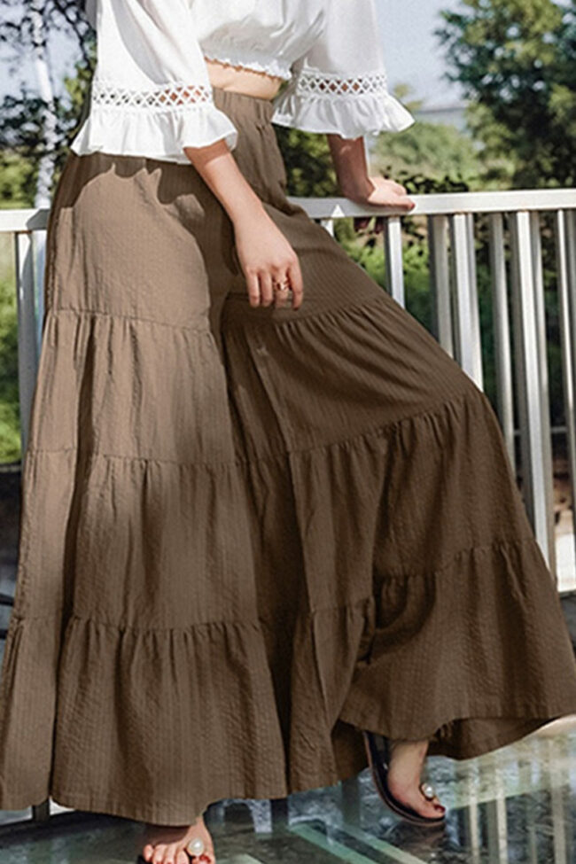 Casual Solid Split Joint Loose Mid Waist Wide Leg Bottoms