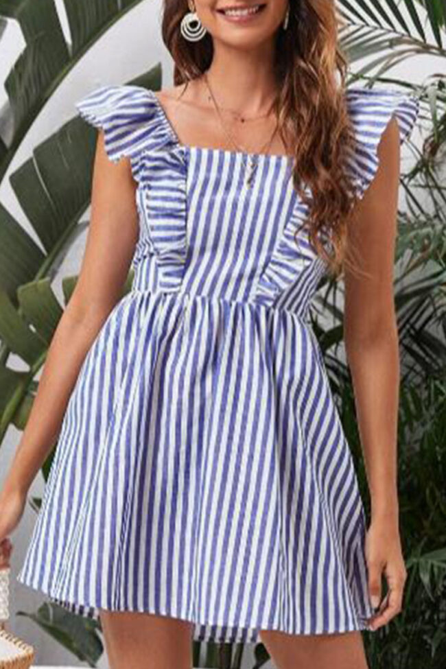 Fashion Casual Striped Backless Square Collar A Line Dresses