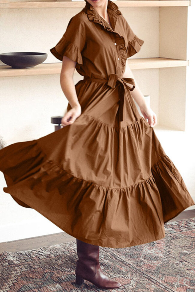 Fashion Casual Solid Split Joint Mandarin Collar A Line Dresses